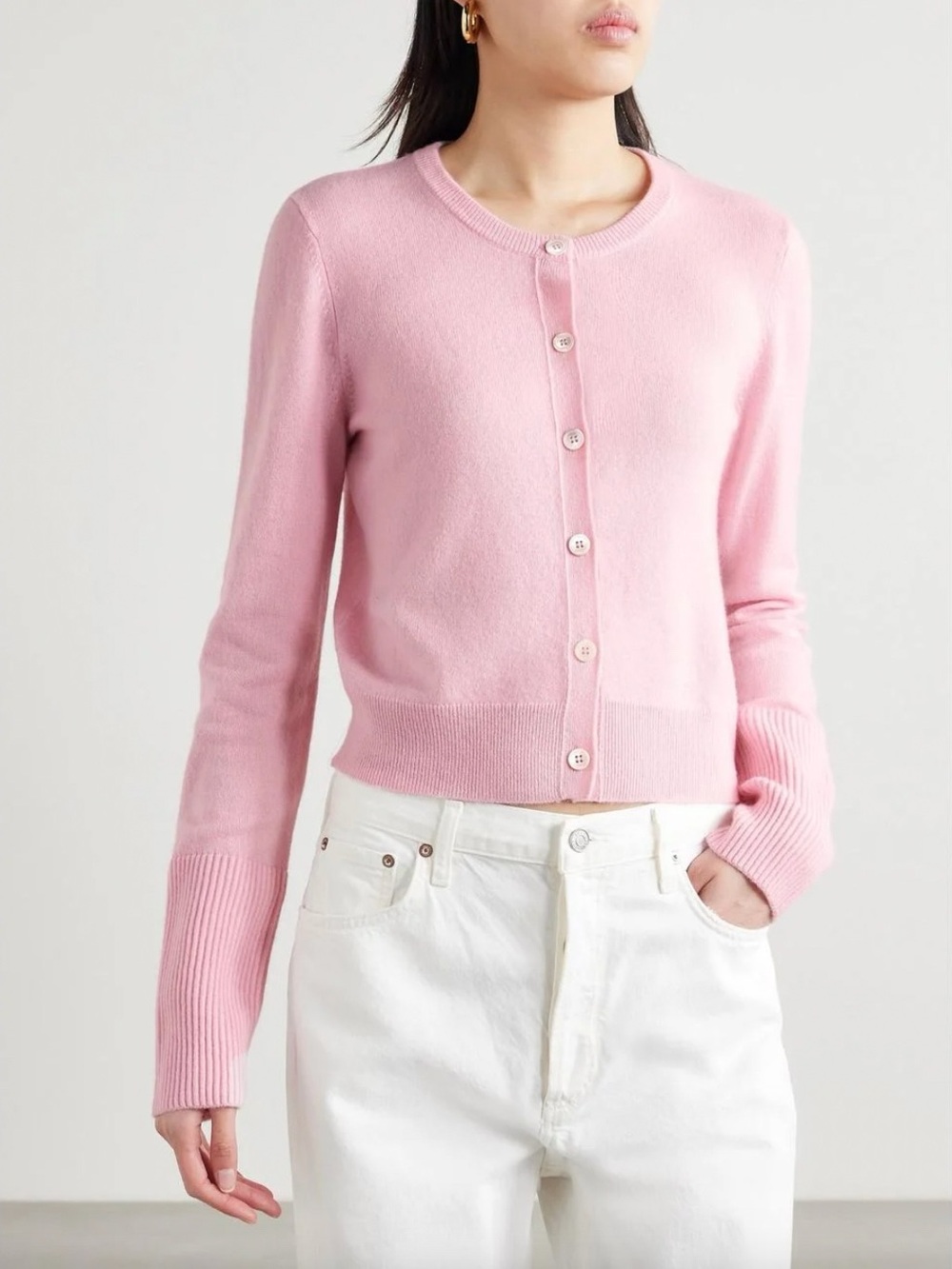 La Ligne Solid Lean Lines Cashmere Cardigan Pink